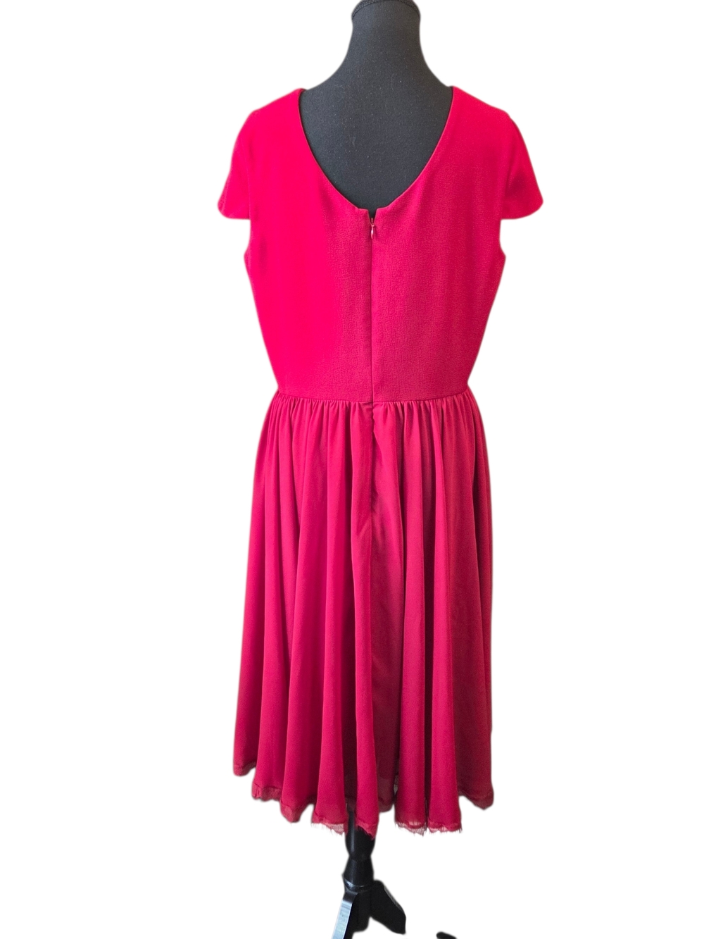 Dress the Population Red Midi Dress with V-Neck and Cap Sleeves - Picture 3 of 6